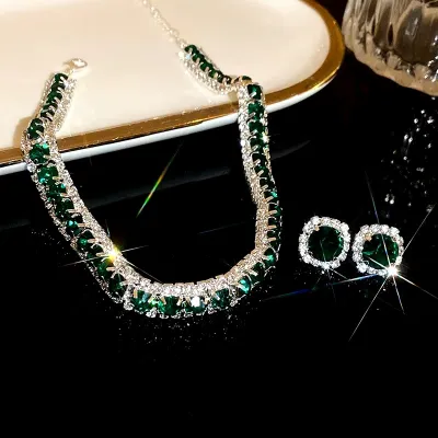 Trendy Geometric Round Crystal Fashion Jewelry Set (3 pcs)